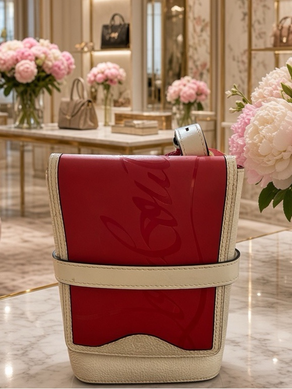 Christian Louboutin Red and Cream Leather Signature Crossbody